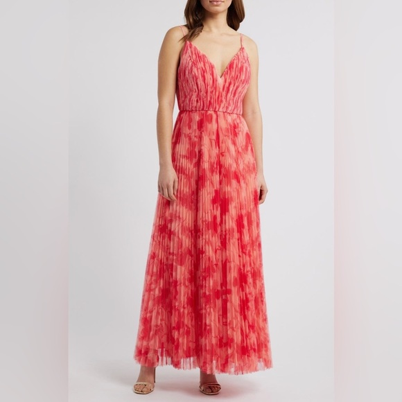 NEW Hutch Print Pleated Sleeveless Maxi Dress Sz 6 Red - Picture 1 of 14